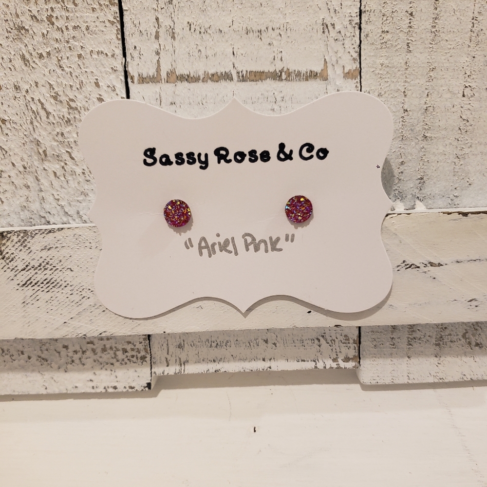 Druzy Stud Earrings "Ariel Pink"